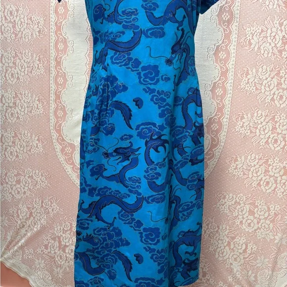 Vintage Blue Dragon Cheongsam Style Dress - Picture 3 of 8
